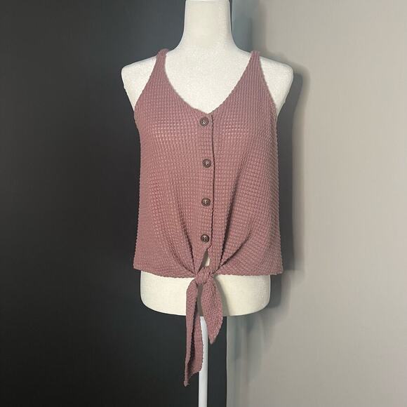 Blu Pepper Woman's Blush Waffle Knit Sleeveless Button Front Tank Top- Size XS - Picture 1 of 9